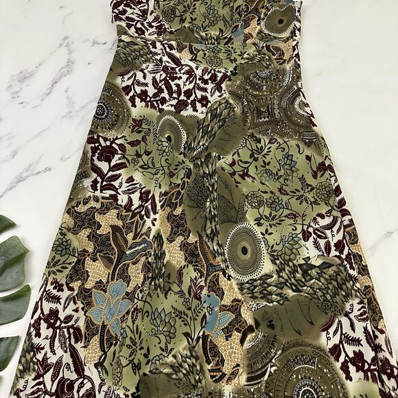Tribal Womens Vintage Y2k Slip Maxi Dress Size 8 Green Tan Paisley Floral - Picture 10 of 11